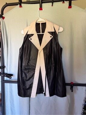 Truth and Pride Two-Tone Leather Sleeveless Vest - Black & Cream